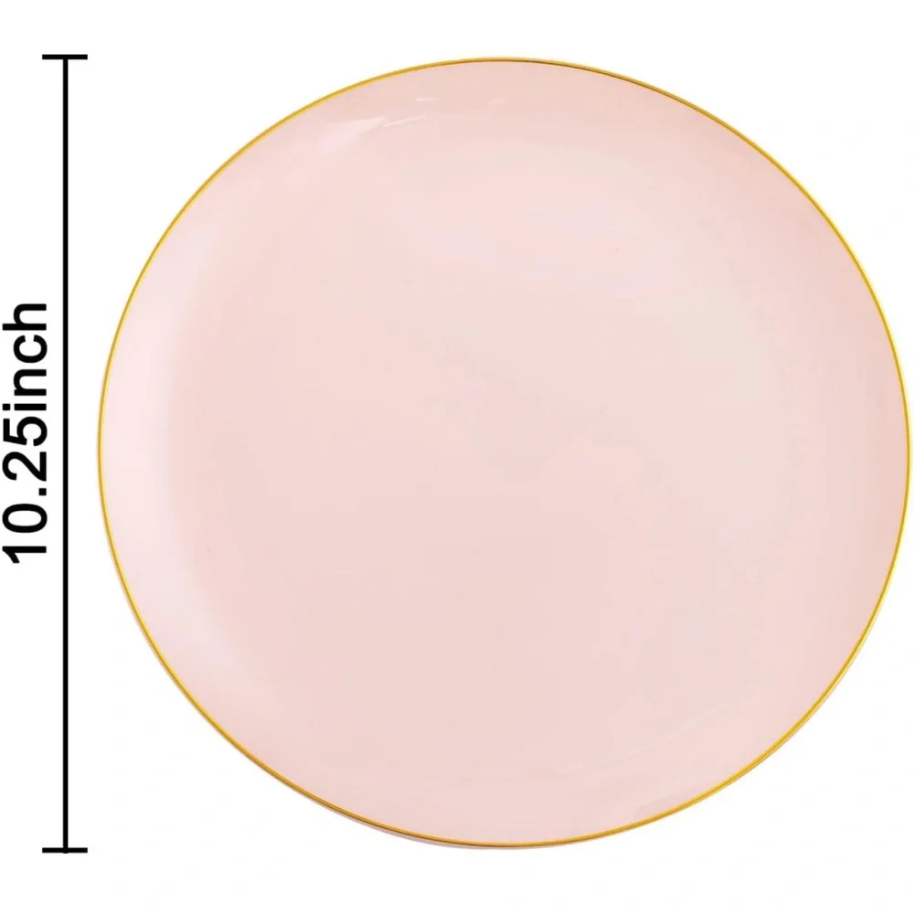 100PCS Pink Disposable Plates w Gold Rim 10.25 inch Ideal for Wedding💒&Party🥳